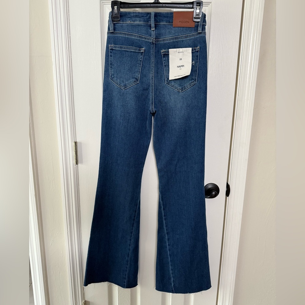 Hidden Happi jeans size 25 High Rise Stretch Flare Distressed Hem 31.5”